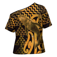 Humpback Whale Matariki New Zealand Cross Shoulder Shirt NZ Maori Paikea Poutama Luxury Gold