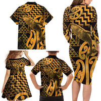 Humpback Whale Matariki New Zealand Family Matching Long Sleeve Bodycon Dress and Hawaiian Shirt NZ Maori Paikea Poutama Luxury Gold LT14 - Polynesian Pride
