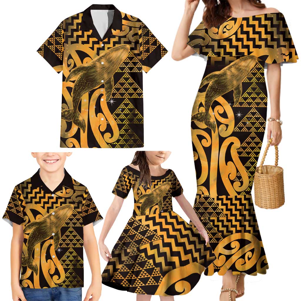 Humpback Whale Matariki New Zealand Family Matching Mermaid Dress and Hawaiian Shirt NZ Maori Paikea Poutama Luxury Gold