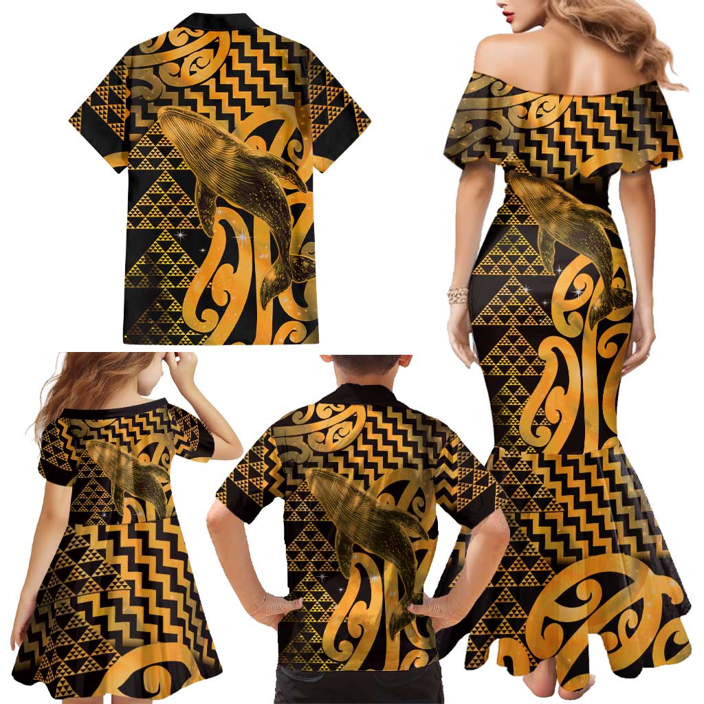 Humpback Whale Matariki New Zealand Family Matching Mermaid Dress and Hawaiian Shirt NZ Maori Paikea Poutama Luxury Gold LT14 - Polynesian Pride