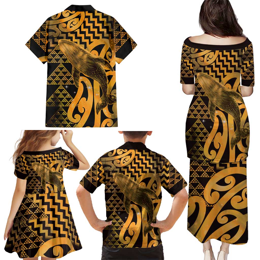 Humpback Whale Matariki New Zealand Family Matching Puletasi and Hawaiian Shirt NZ Maori Paikea Poutama Luxury Gold LT14 - Polynesian Pride