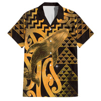 Humpback Whale Matariki New Zealand Family Matching Puletasi and Hawaiian Shirt NZ Maori Paikea Poutama Luxury Gold LT14 Dad's Shirt - Short Sleeve Gold - Polynesian Pride