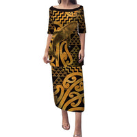 Humpback Whale Matariki New Zealand Family Matching Puletasi and Hawaiian Shirt NZ Maori Paikea Poutama Luxury Gold LT14 Mom's Dress Gold - Polynesian Pride