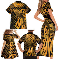Humpback Whale Matariki New Zealand Family Matching Short Sleeve Bodycon Dress and Hawaiian Shirt NZ Maori Paikea Poutama Luxury Gold LT14 - Polynesian Pride