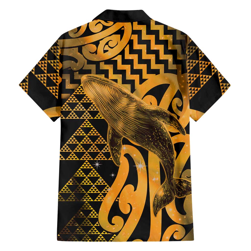 Humpback Whale Matariki New Zealand Family Matching Short Sleeve Bodycon Dress and Hawaiian Shirt NZ Maori Paikea Poutama Luxury Gold LT14 - Polynesian Pride