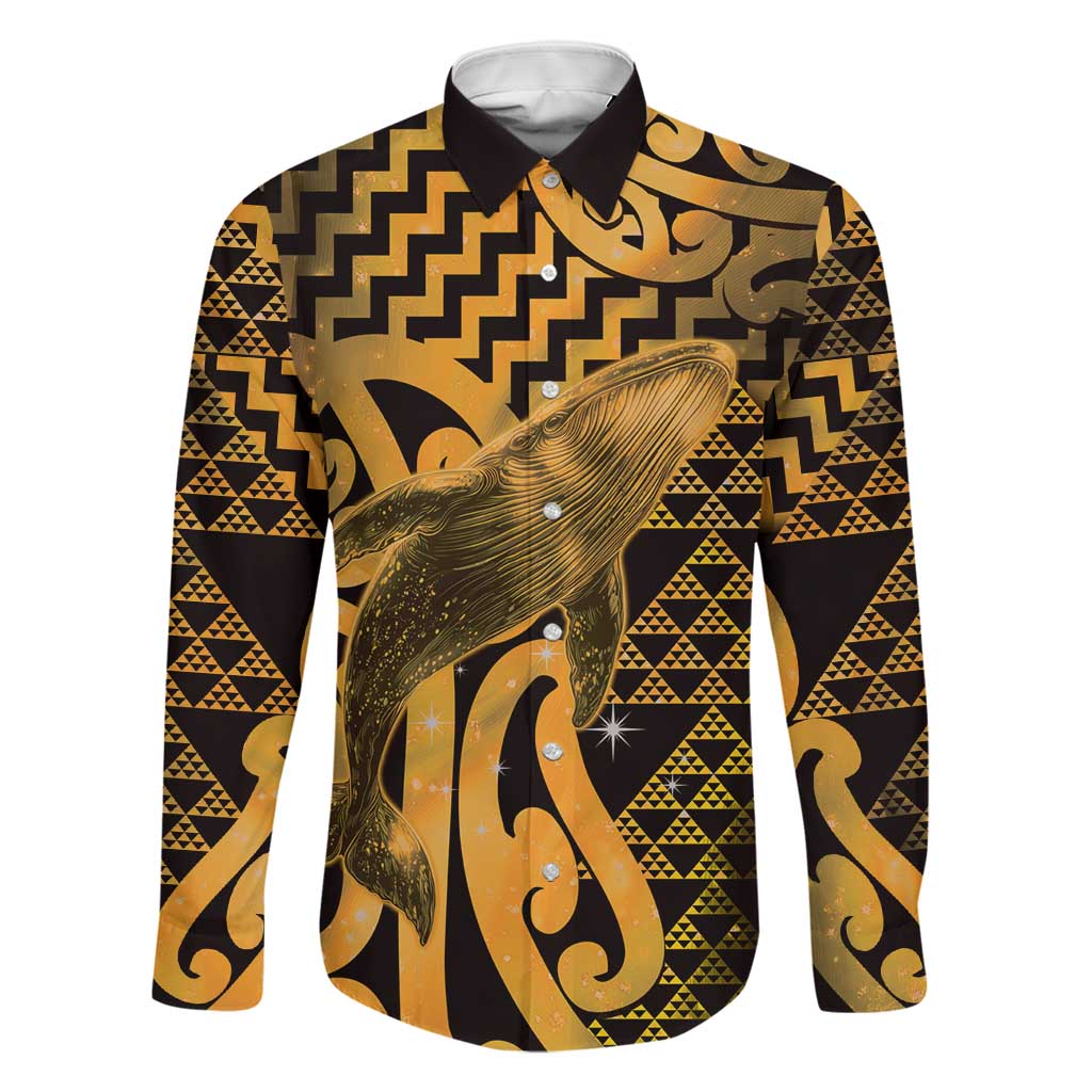 Humpback Whale Matariki New Zealand Family Matching Short Sleeve Bodycon Dress and Hawaiian Shirt NZ Maori Paikea Poutama Luxury Gold LT14 Dad's Shirt - Long Sleeve Gold - Polynesian Pride