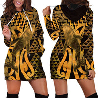 Humpback Whale Matariki New Zealand Hoodie Dress NZ Maori Paikea Poutama Luxury Gold LT14 - Polynesian Pride