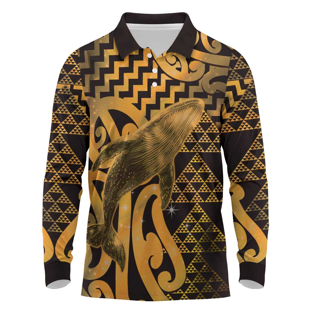Humpback Whale Matariki New Zealand Long Sleeve Polo Shirt NZ Maori Paikea Poutama Luxury Gold