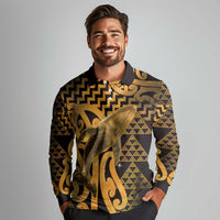 Humpback Whale Matariki New Zealand Long Sleeve Polo Shirt NZ Maori Paikea Poutama Luxury Gold LT14 - Polynesian Pride