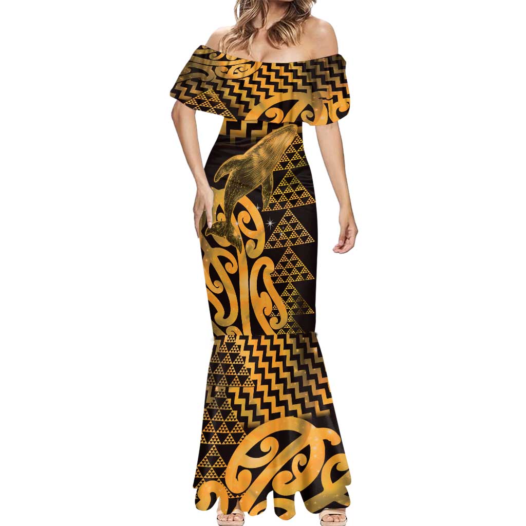 Humpback Whale Matariki New Zealand Mermaid Dress NZ Maori Paikea Poutama Luxury Gold LT14 - Polynesian Pride