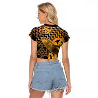 Humpback Whale Matariki New Zealand Raglan Cropped T Shirt NZ Maori Paikea Poutama Luxury Gold