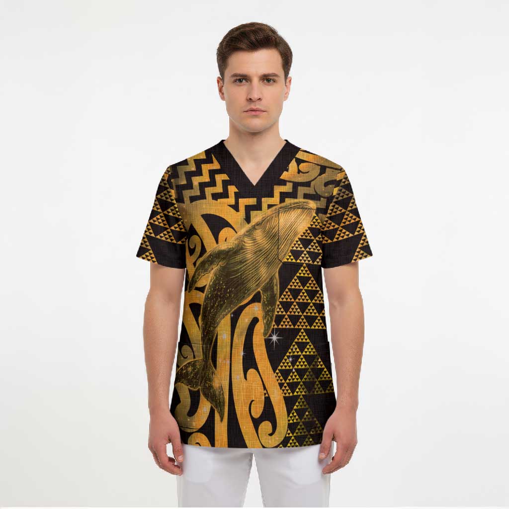 Humpback Whale Matariki New Zealand Scrub Top NZ Maori Paikea Poutama Luxury Gold