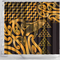Humpback Whale Matariki New Zealand Shower Curtain NZ Maori Paikea Poutama Luxury Gold LT14 - Polynesian Pride