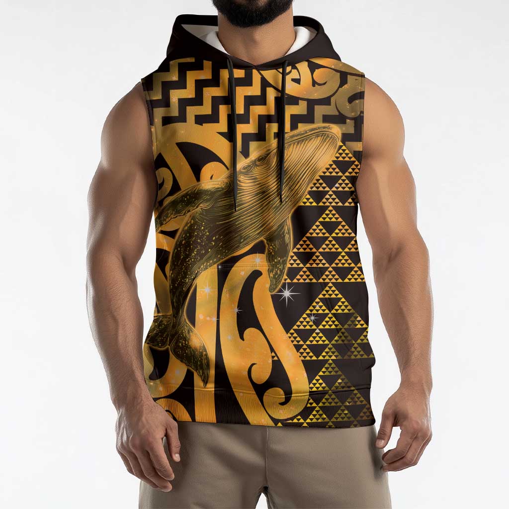 Humpback Whale Matariki New Zealand Sleeveless Hoodie NZ Maori Paikea Poutama Luxury Gold LT14 - Polynesian Pride