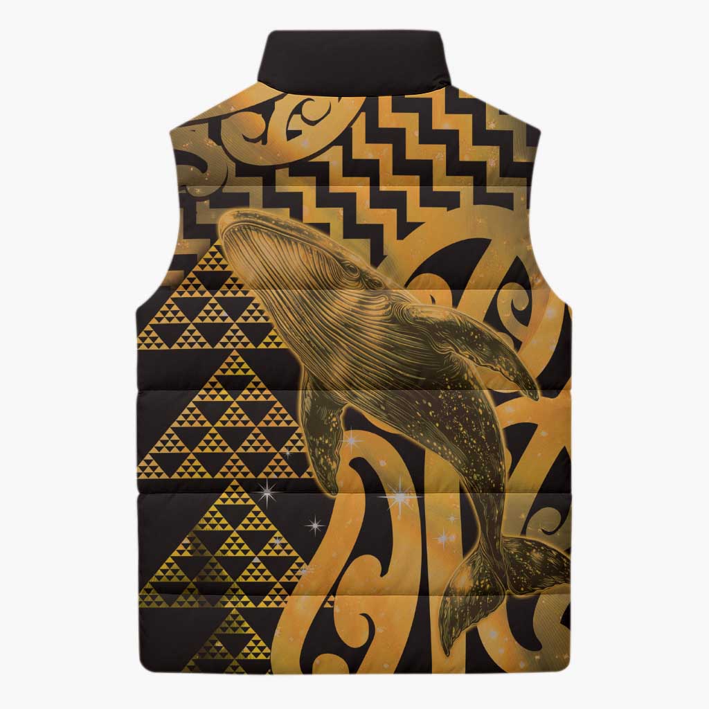 Humpback Whale Matariki New Zealand Sleeveless Puffer Jacket NZ Maori Paikea Poutama Luxury Gold