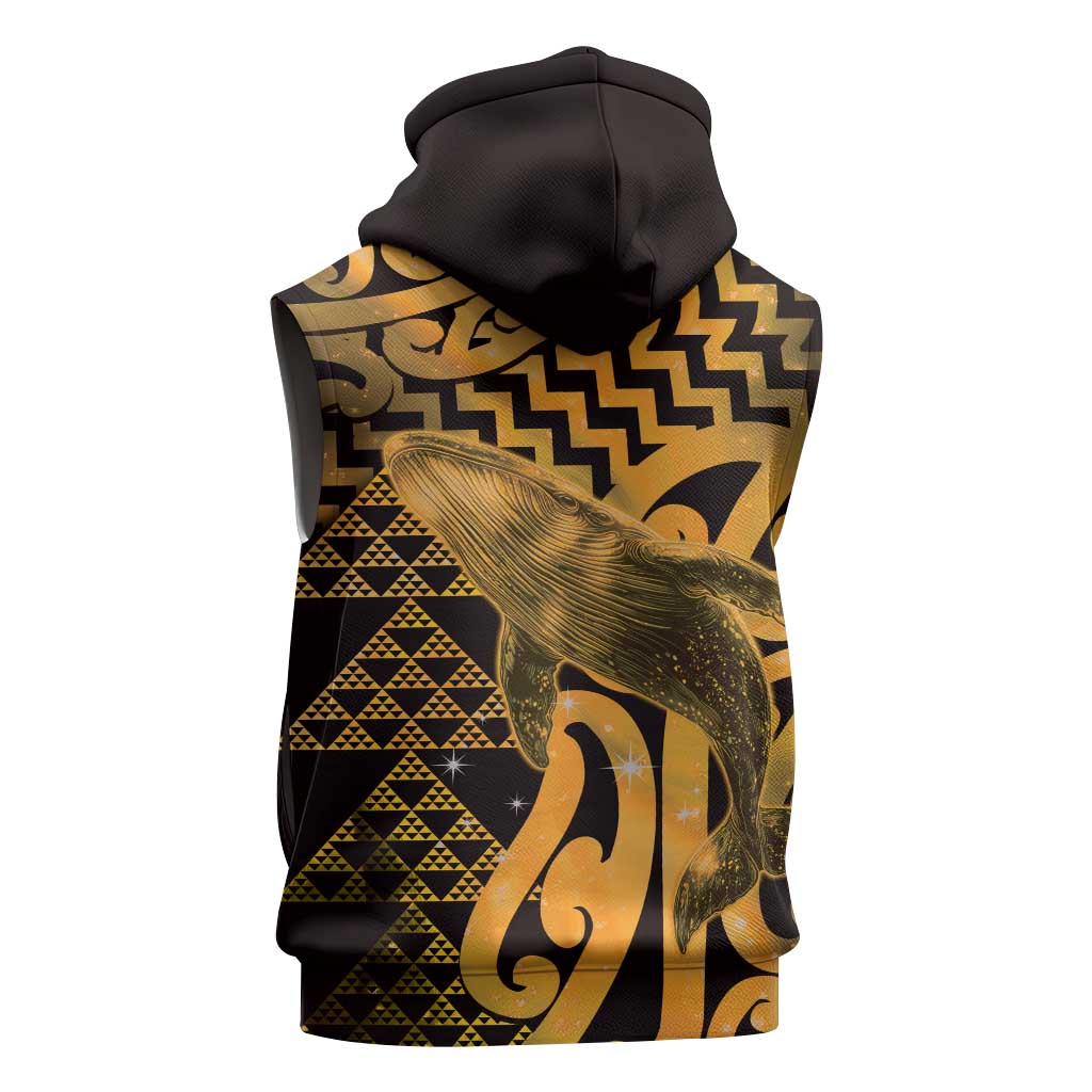 Humpback Whale Matariki New Zealand Sleeveless Zip Hoodie NZ Maori Paikea Poutama Luxury Gold LT14 - Polynesian Pride