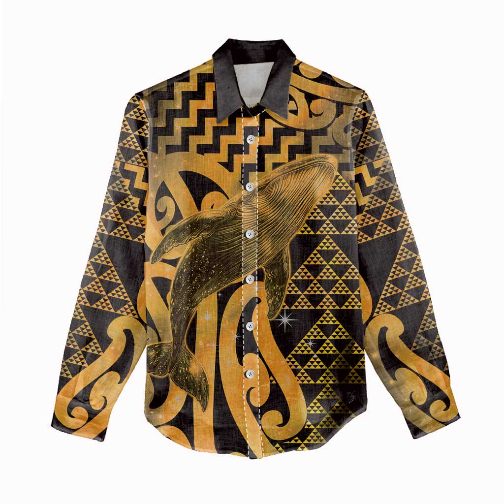 Humpback Whale Matariki New Zealand Women Casual Shirt NZ Maori Paikea Poutama Luxury Gold LT14 - Polynesian Pride