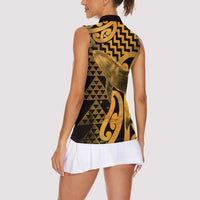 Humpback Whale Matariki New Zealand Women Sleeveless Polo Shirt NZ Maori Paikea Poutama Luxury Gold LT14 - Polynesian Pride