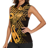 Humpback Whale Matariki New Zealand Women Sleeveless Polo Shirt NZ Maori Paikea Poutama Luxury Gold LT14 - Polynesian Pride