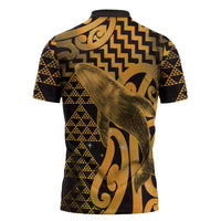 Humpback Whale Matariki New Zealand Zipper Polo Shirt NZ Maori Paikea Poutama Luxury Gold LT14 - Polynesian Pride