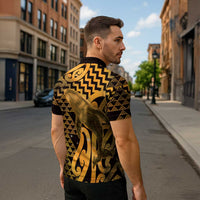 Humpback Whale Matariki New Zealand Zipper Polo Shirt NZ Maori Paikea Poutama Luxury Gold LT14 - Polynesian Pride