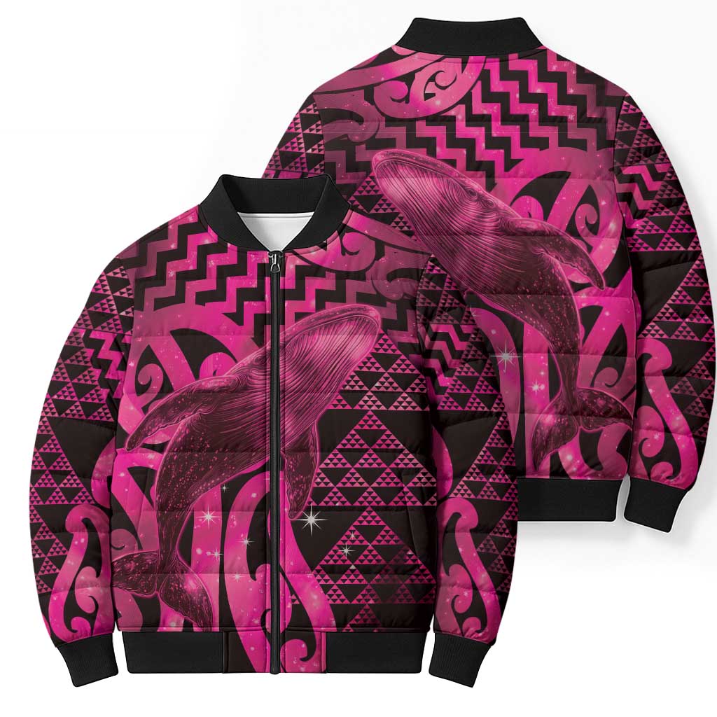 Humpback Whale Matariki New Zealand Bomber Puffer Jacket NZ Maori Paikea Poutama Luxury Pink
