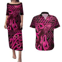 Humpback Whale Matariki New Zealand Couples Matching Puletasi and Hawaiian Shirt NZ Maori Paikea Poutama Luxury Pink LT14 Pink - Polynesian Pride