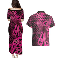 Humpback Whale Matariki New Zealand Couples Matching Puletasi and Hawaiian Shirt NZ Maori Paikea Poutama Luxury Pink LT14 - Polynesian Pride