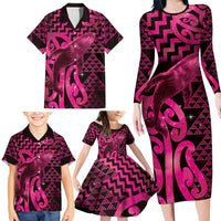 Humpback Whale Matariki New Zealand Family Matching Long Sleeve Bodycon Dress and Hawaiian Shirt NZ Maori Paikea Poutama Luxury Pink LT14 - Polynesian Pride