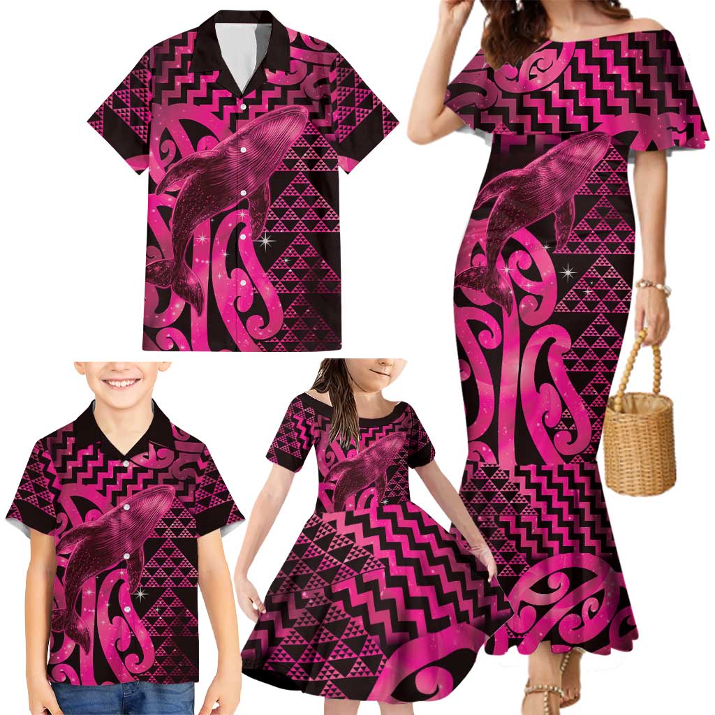 Humpback Whale Matariki New Zealand Family Matching Mermaid Dress and Hawaiian Shirt NZ Maori Paikea Poutama Luxury Pink LT14 - Polynesian Pride