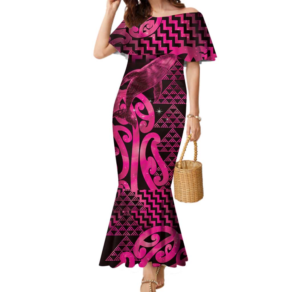 Humpback Whale Matariki New Zealand Family Matching Mermaid Dress and Hawaiian Shirt NZ Maori Paikea Poutama Luxury Pink LT14 Mom's Dress Pink - Polynesian Pride