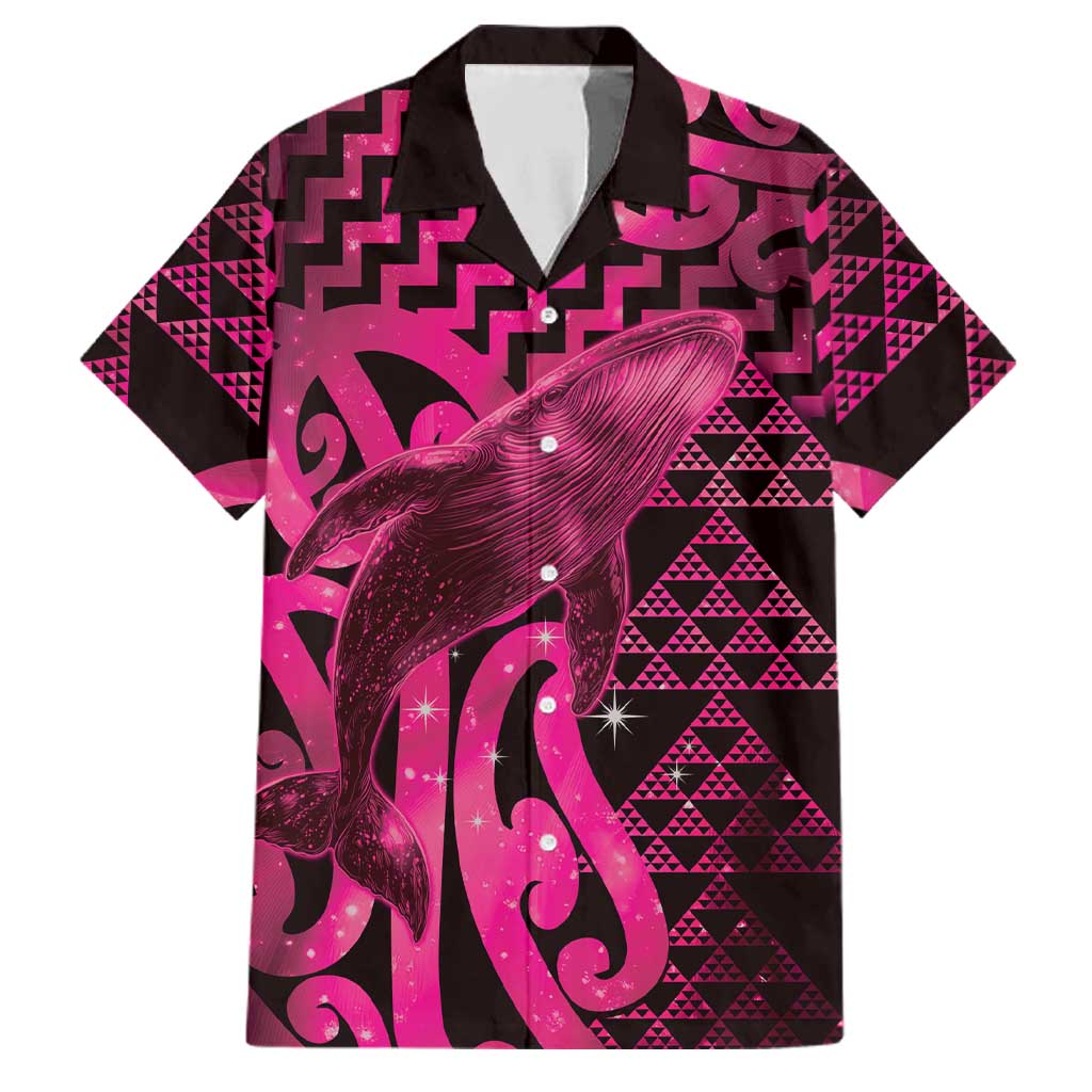 Humpback Whale Matariki New Zealand Family Matching Off Shoulder Maxi Dress and Hawaiian Shirt NZ Maori Paikea Poutama Luxury Pink LT14 Dad's Shirt - Short Sleeve Pink - Polynesian Pride