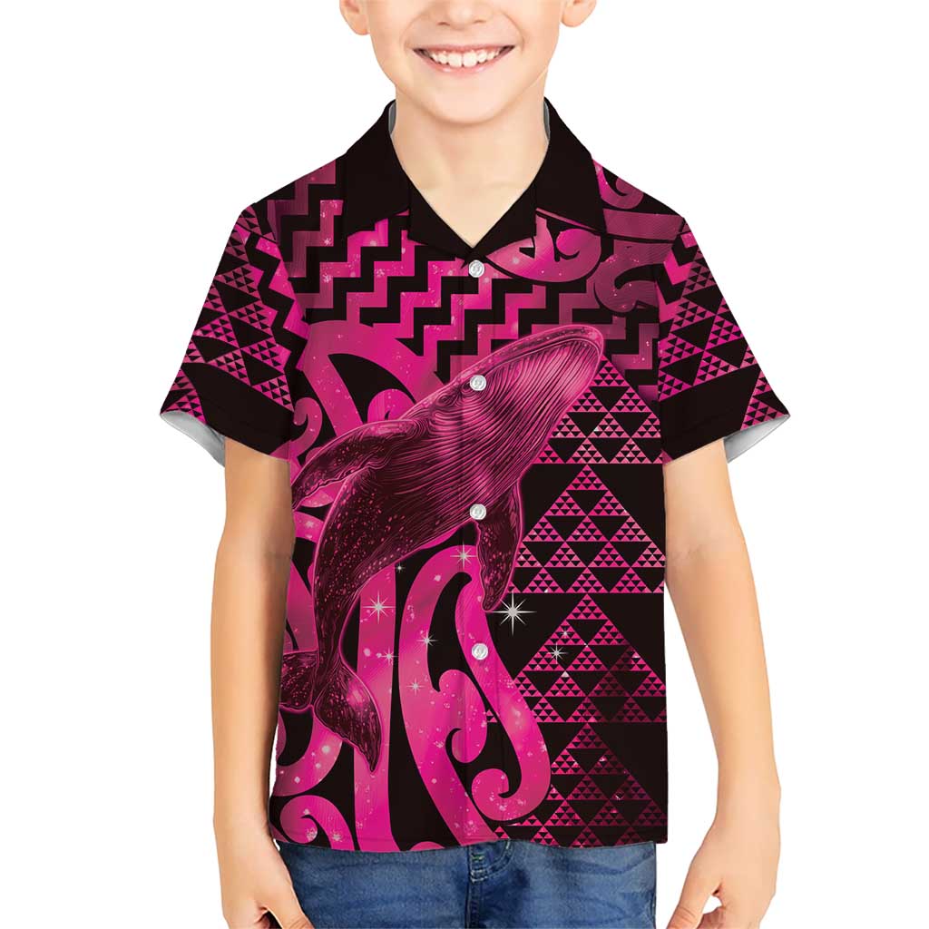 Humpback Whale Matariki New Zealand Family Matching Off Shoulder Maxi Dress and Hawaiian Shirt NZ Maori Paikea Poutama Luxury Pink LT14 Son's Shirt Pink - Polynesian Pride