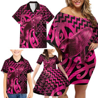 Humpback Whale Matariki New Zealand Family Matching Off Shoulder Short Dress and Hawaiian Shirt NZ Maori Paikea Poutama Luxury Pink LT14 - Polynesian Pride