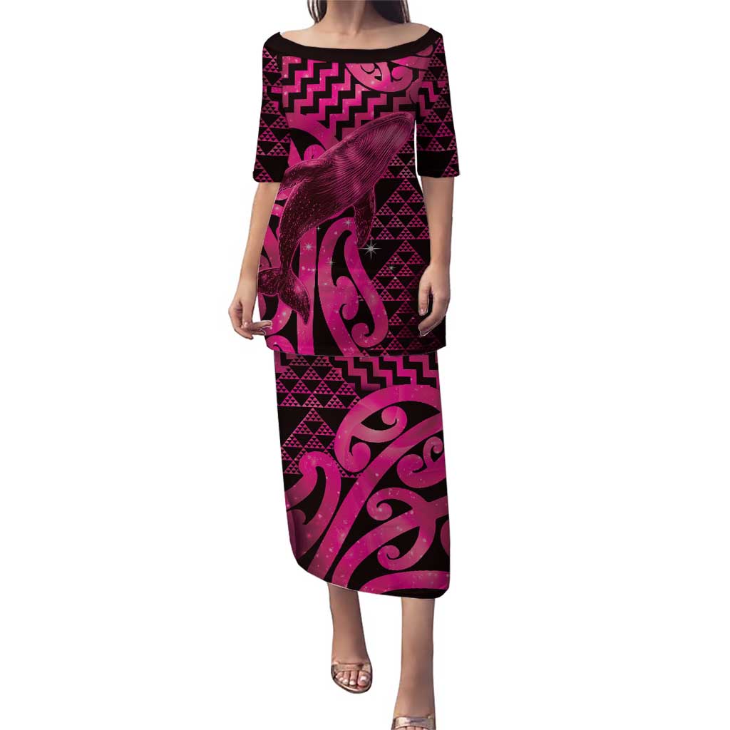 Humpback Whale Matariki New Zealand Family Matching Puletasi and Hawaiian Shirt NZ Maori Paikea Poutama Luxury Pink LT14 Mom's Dress Pink - Polynesian Pride