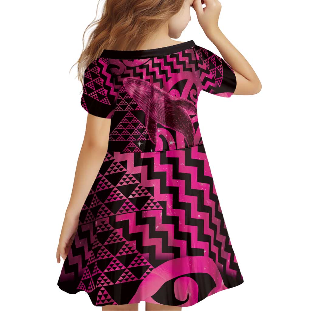 Humpback Whale Matariki New Zealand Family Matching Short Sleeve Bodycon Dress and Hawaiian Shirt NZ Maori Paikea Poutama Luxury Pink LT14 - Polynesian Pride