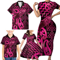 Humpback Whale Matariki New Zealand Family Matching Short Sleeve Bodycon Dress and Hawaiian Shirt NZ Maori Paikea Poutama Luxury Pink LT14 - Polynesian Pride