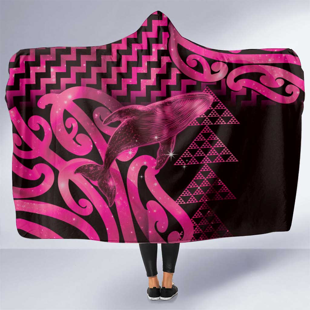 Humpback Whale Matariki New Zealand Hooded Blanket NZ Maori Paikea Poutama Luxury Pink