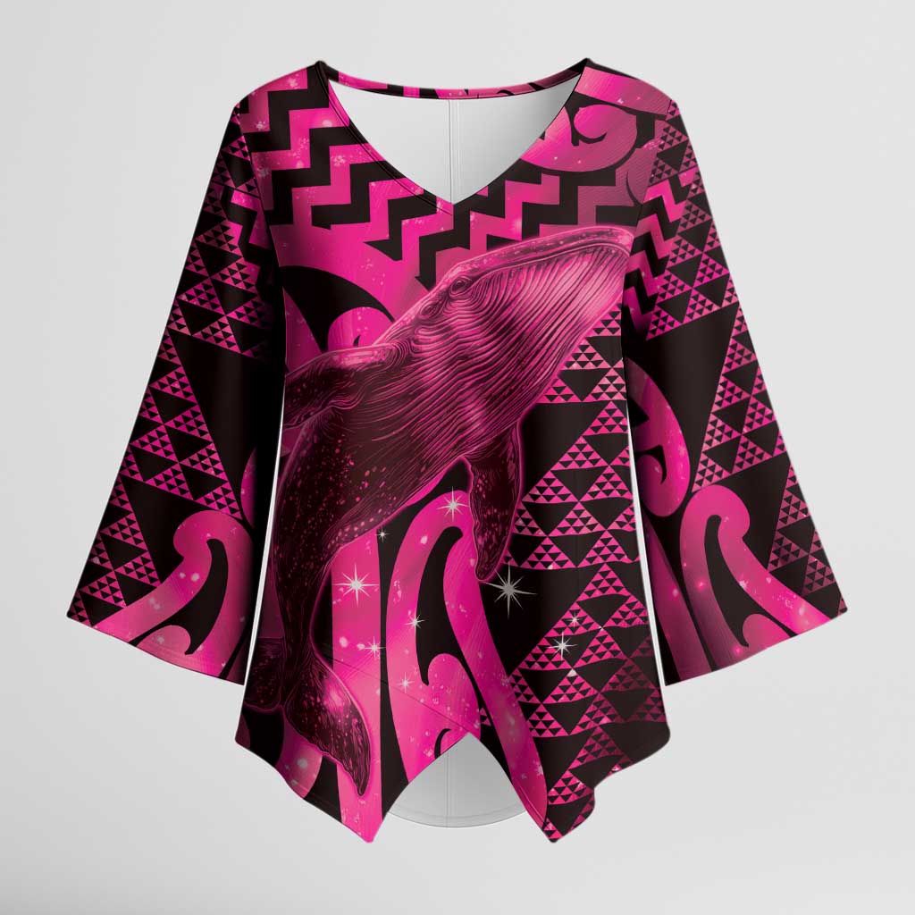 Humpback Whale Matariki New Zealand Kimono Sleeve Blouse NZ Maori Paikea Poutama Luxury Pink