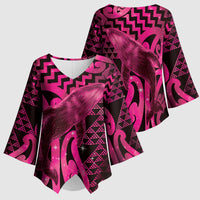 Humpback Whale Matariki New Zealand Kimono Sleeve Blouse NZ Maori Paikea Poutama Luxury Pink