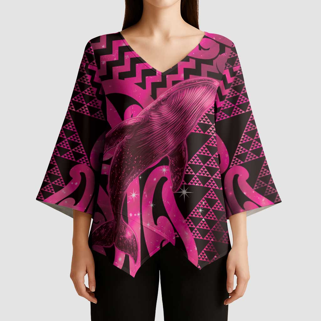 Humpback Whale Matariki New Zealand Kimono Sleeve Blouse NZ Maori Paikea Poutama Luxury Pink