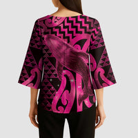 Humpback Whale Matariki New Zealand Kimono Sleeve Blouse NZ Maori Paikea Poutama Luxury Pink