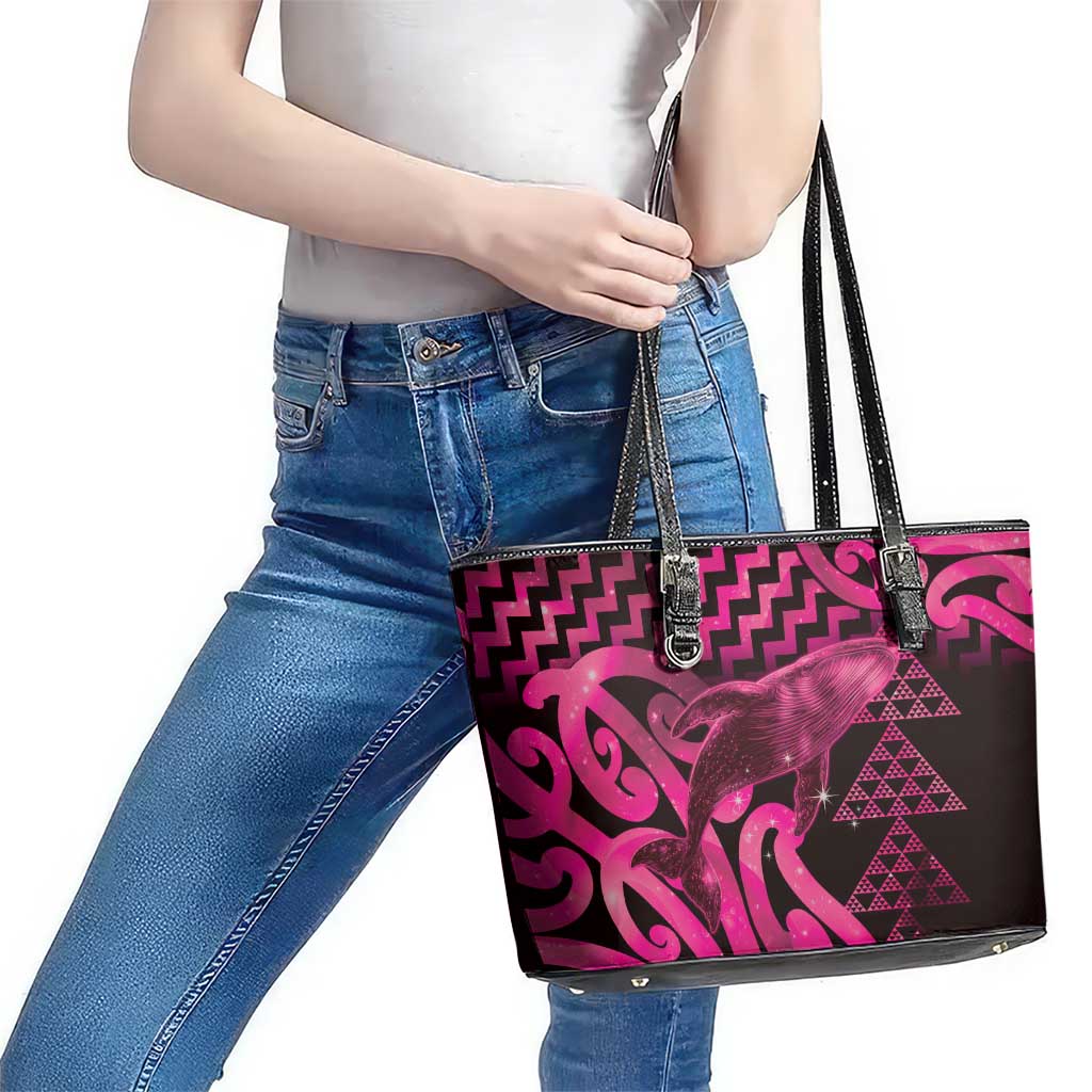 Humpback Whale Matariki New Zealand Leather Tote Bag NZ Maori Paikea Poutama Luxury Pink LT14 - Polynesian Pride