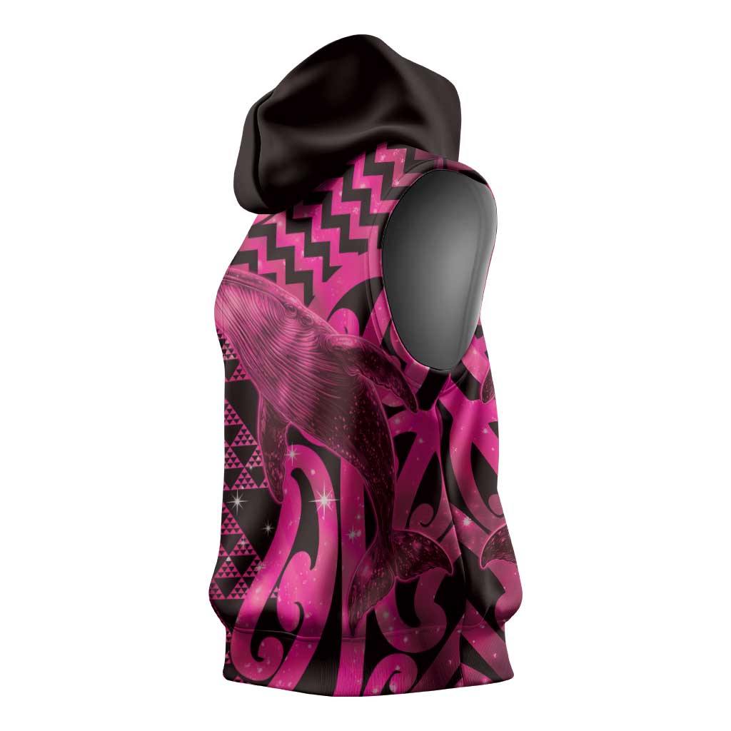 Humpback Whale Matariki New Zealand Sleeveless Hoodie NZ Maori Paikea Poutama Luxury Pink LT14 - Polynesian Pride