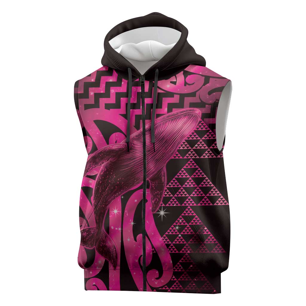 Humpback Whale Matariki New Zealand Sleeveless Zip Hoodie NZ Maori Paikea Poutama Luxury Pink LT14 Pink - Polynesian Pride