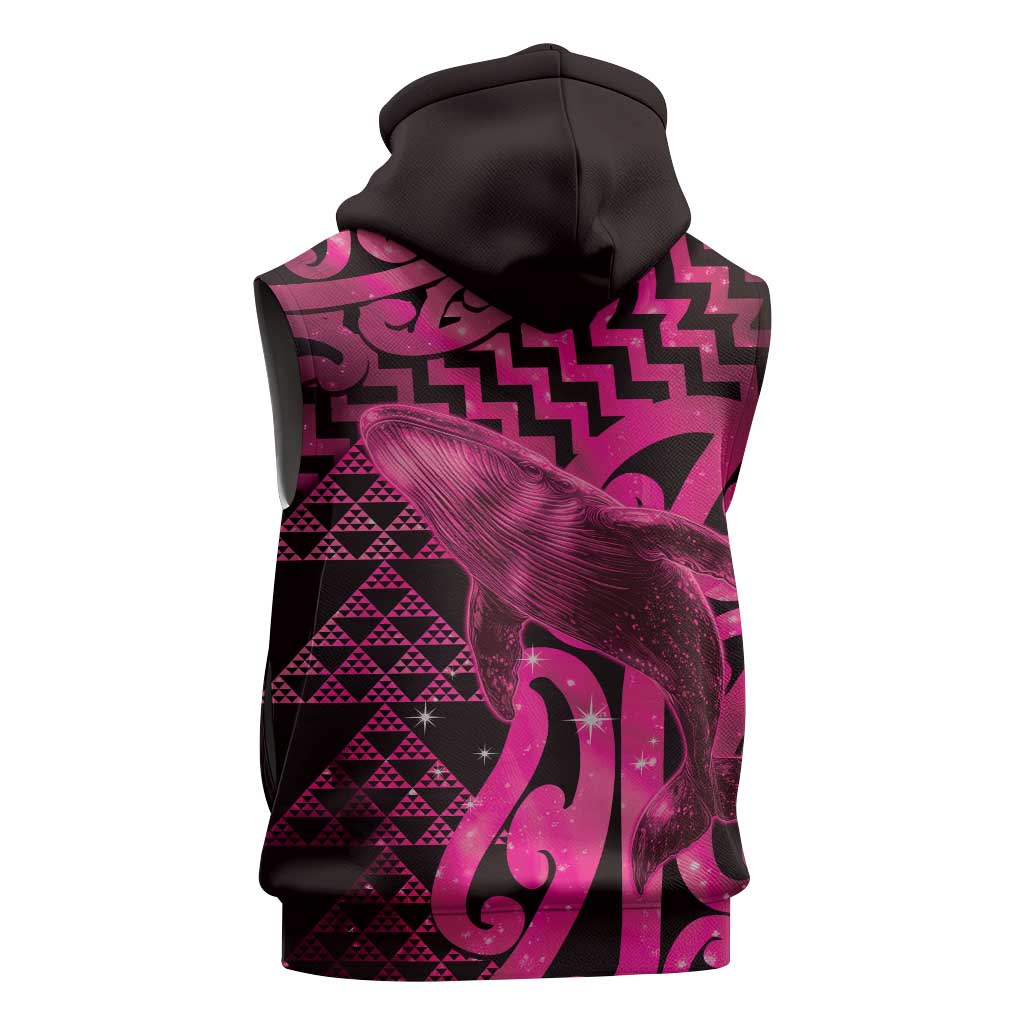 Humpback Whale Matariki New Zealand Sleeveless Zip Hoodie NZ Maori Paikea Poutama Luxury Pink LT14 - Polynesian Pride