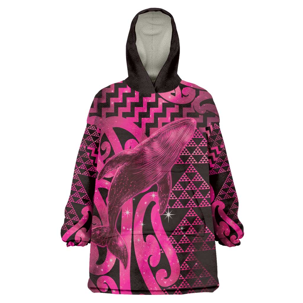 Humpback Whale Matariki New Zealand Wearable Blanket Hoodie NZ Maori Paikea Poutama Luxury Pink LT14 One Size Pink - Polynesian Pride