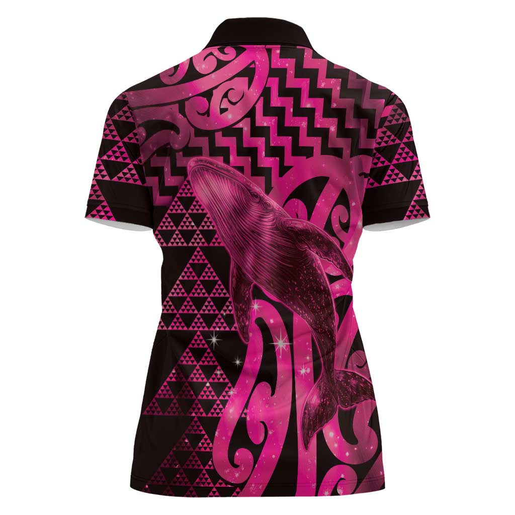 Humpback Whale Matariki New Zealand Women Polo Shirt NZ Maori Paikea Poutama Luxury Pink LT14 - Polynesian Pride