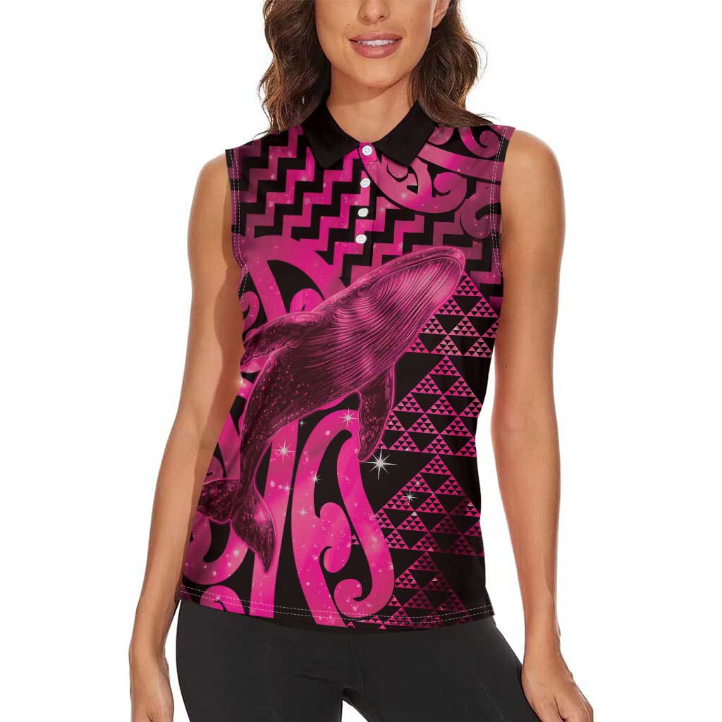 Humpback Whale Matariki New Zealand Women Sleeveless Polo Shirt NZ Maori Paikea Poutama Luxury Pink LT14 - Polynesian Pride