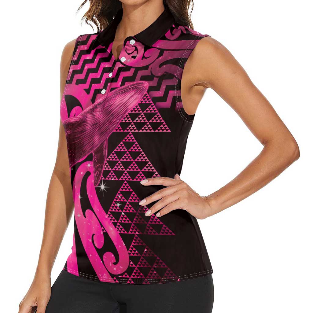 Humpback Whale Matariki New Zealand Women Sleeveless Polo Shirt NZ Maori Paikea Poutama Luxury Pink LT14 - Polynesian Pride